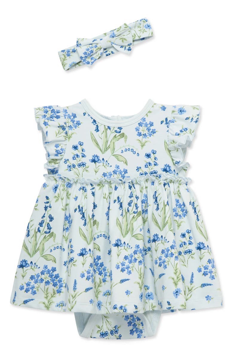 Little Me Bluebells Skirted Bodysuit & Headband Set, Main, color,