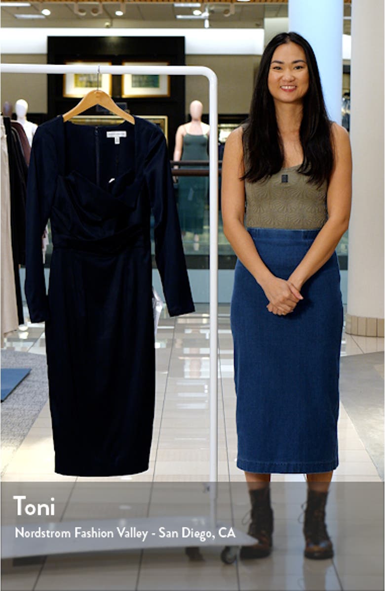 Pamela Long Sleeve Satin Cocktail Dress, sales video thumbnail