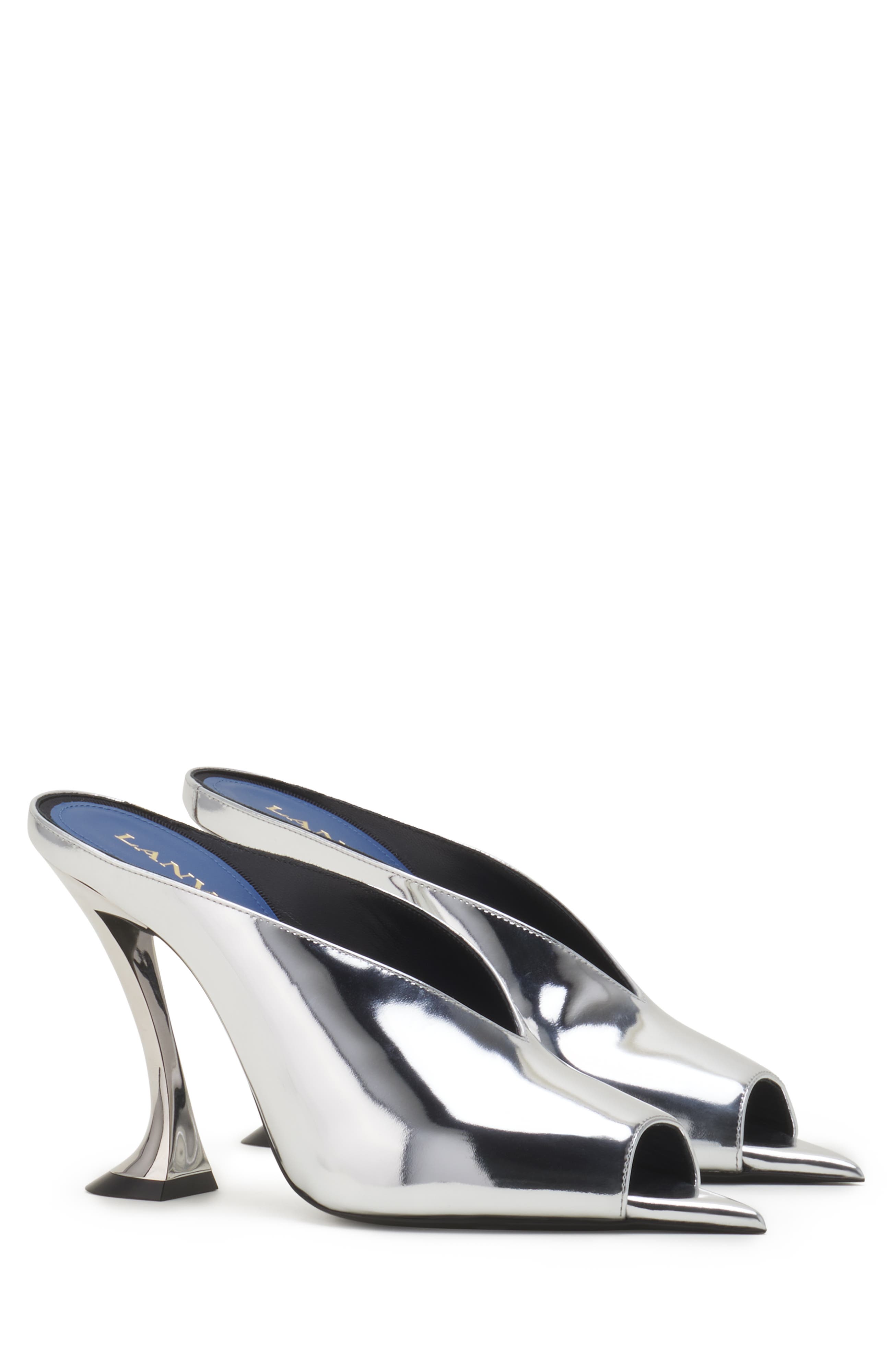 Midnight Step Mule In Metallic Leather, Alternate, color, Glossy Silver