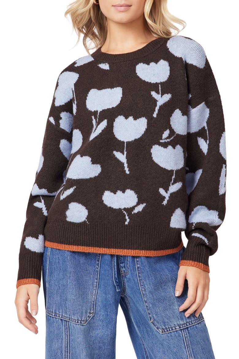 Crewneck Pullover Sweater, Main, color, SEAL BROWN/ TULIP