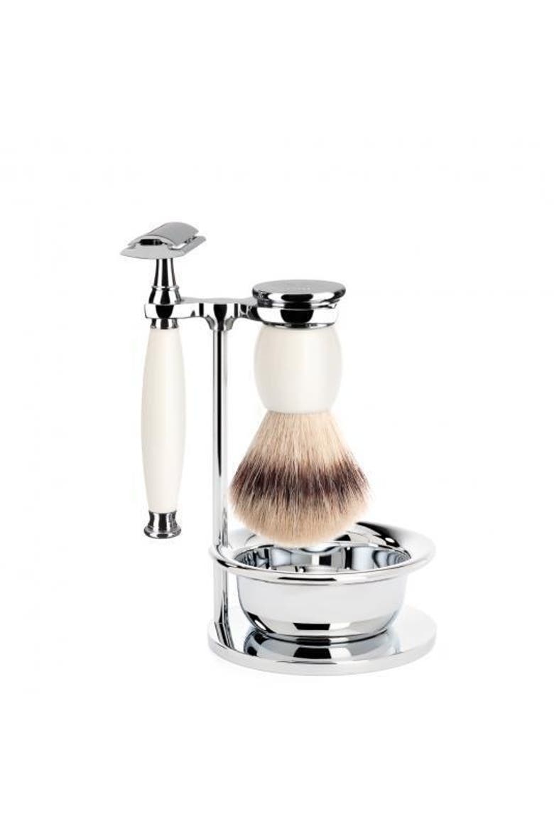 Sophist Porcelain 4-piece Silvertip Fiber & Safety Razor Shaving Set, Main, color, White
