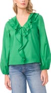 Vince Camuto Double Ruffle Long Sleeve Cotton Top
