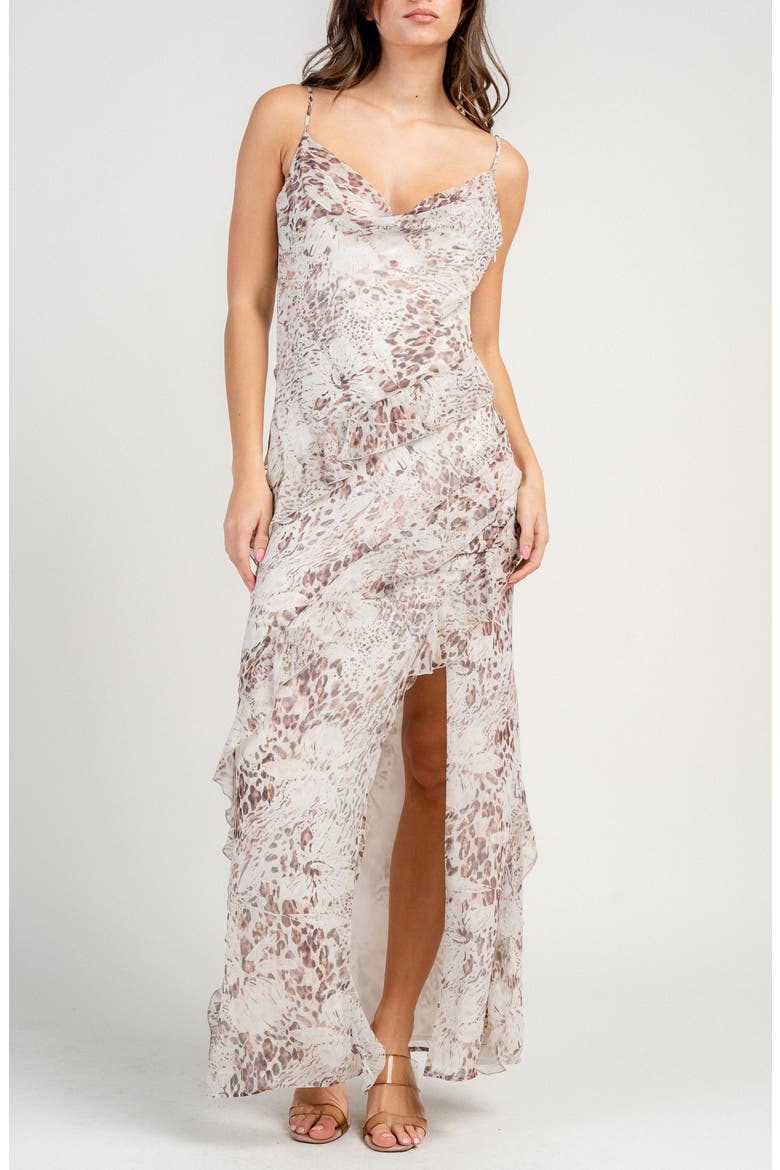 Ruffle Maxi Dress, Alternate, color, CREAM LEOPARD