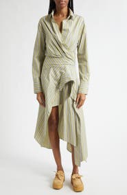 MONSE Cascade Stripe Long Sleeve Deconstructed Shirtdress