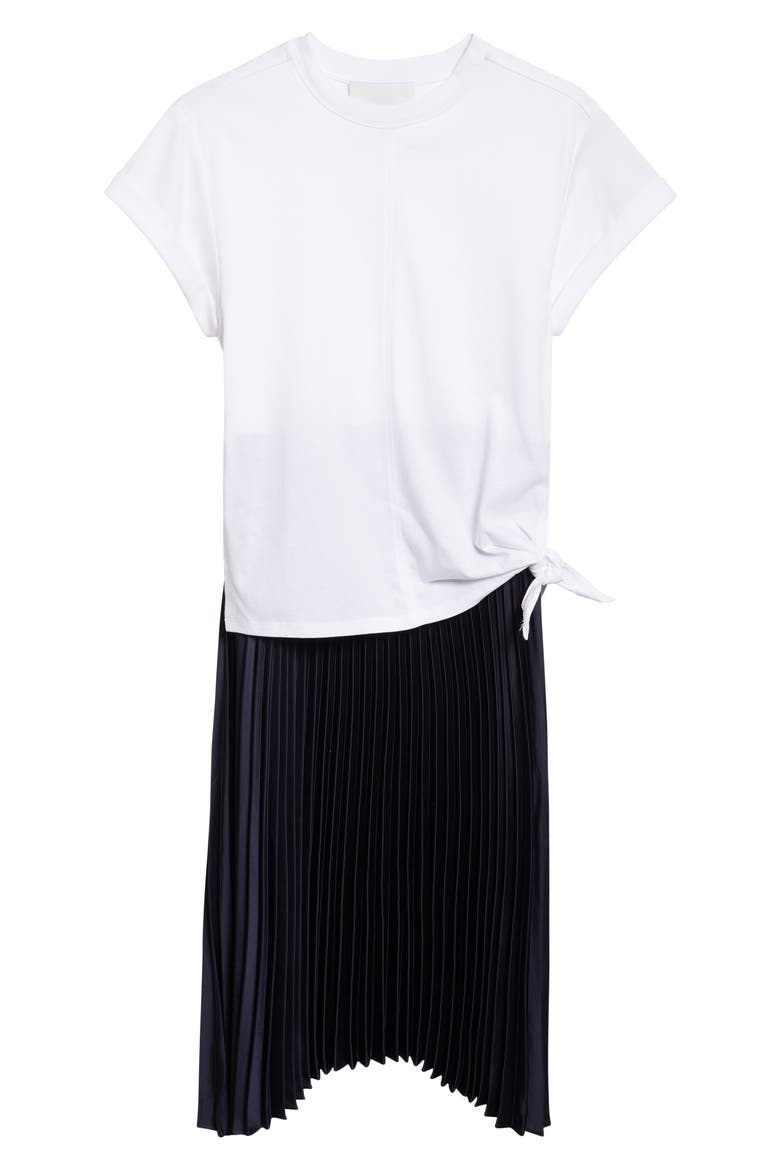 Mixed Media T-Shirt & Pleated Skirt Dress, Alternate, color, WHITE-MIDNIGHT