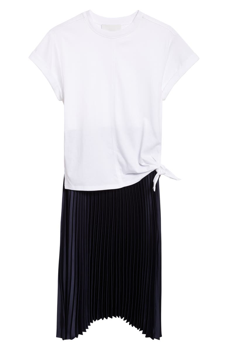 3.1 Phillip Lim Mixed Media T-Shirt & Pleated Skirt Dress, Alternate, color, White-Midnight