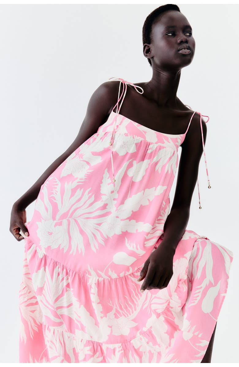 H&M Tie-strap Maxi Dress, Alternate, color, Pink/Patterned