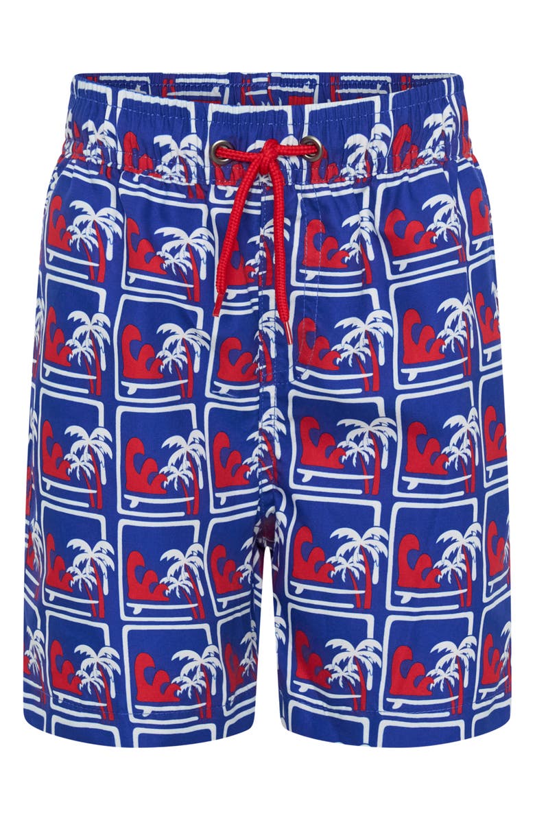 TINY TRIBE Kids' Tropical Waves Swim Trunks, Main, color, Blue