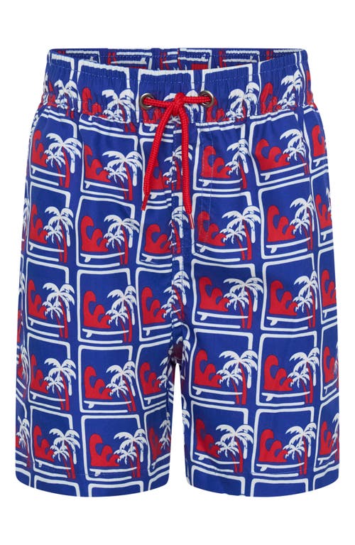 Tiny Tribe Kids' Tropical Waves Swim Trunks In Blue