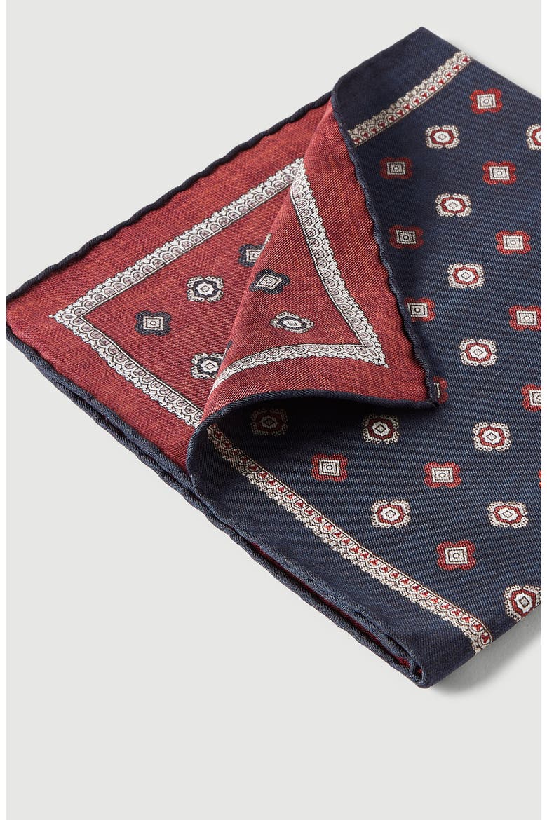 Silk pocket square with medallion design, Alternate, color, Navy Blue