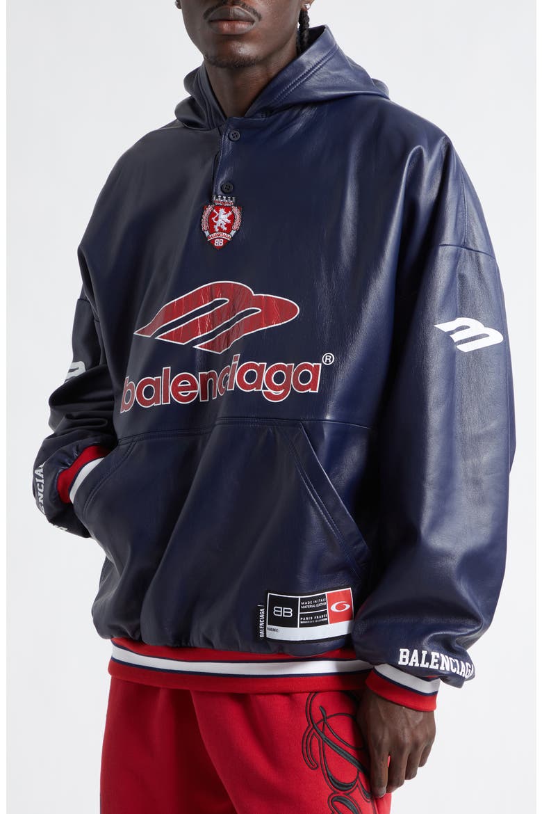 3B Leather Polo Hoodie, Alternate, color, 4100 DARK NAVY
