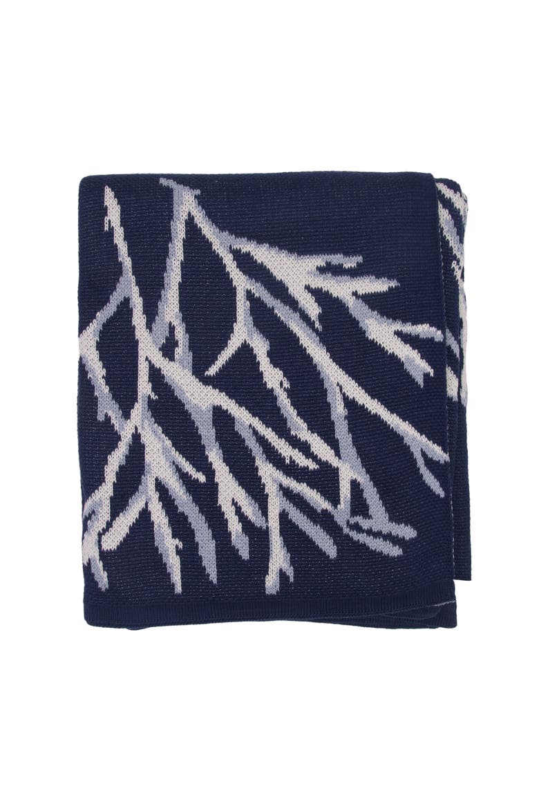 Coral Pattern Knit Throw Blanket, Main, color, Blue