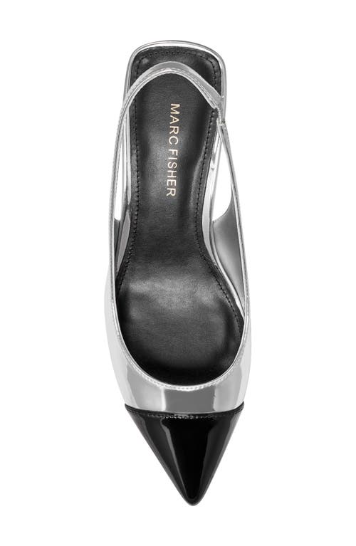 Marc Fisher Mirrored Block Heel Slingback Pump In Silver