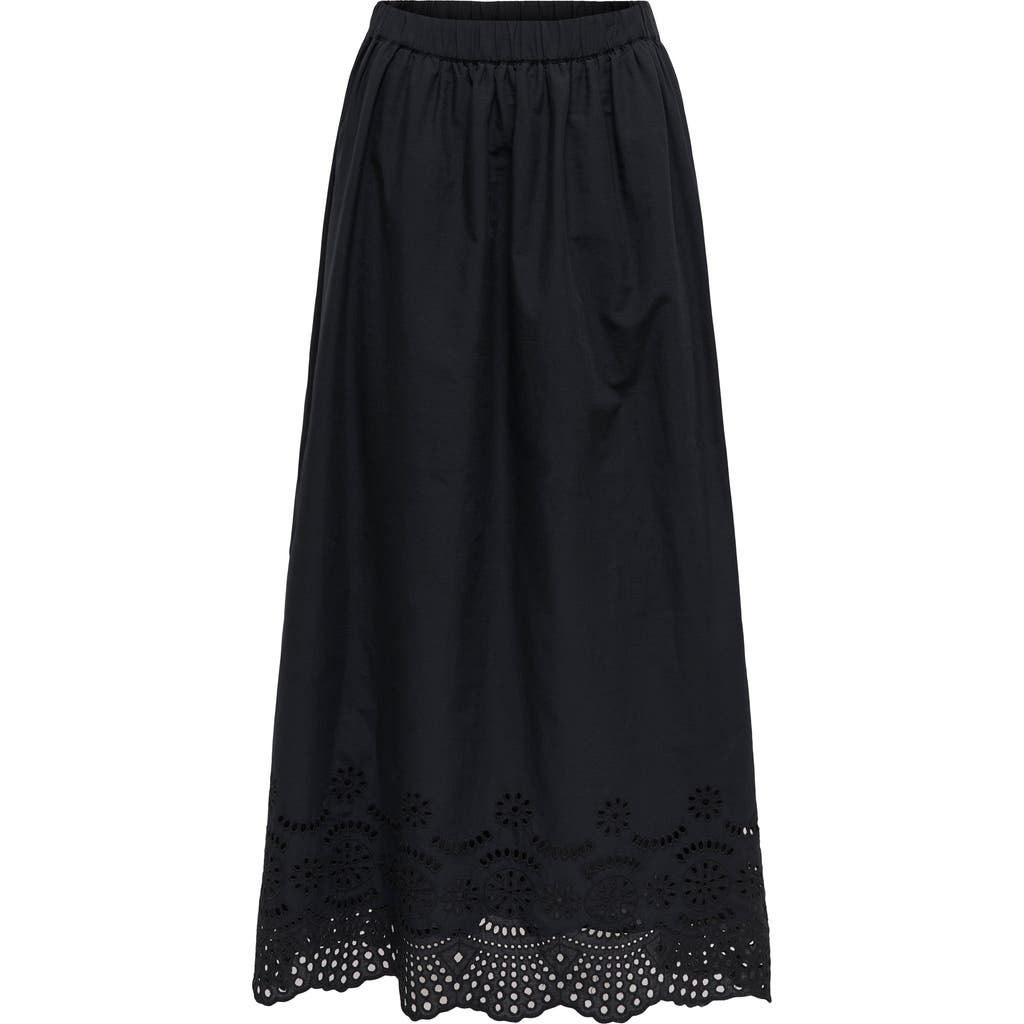 Only Onllou Broderie Maxi Skirt In Black