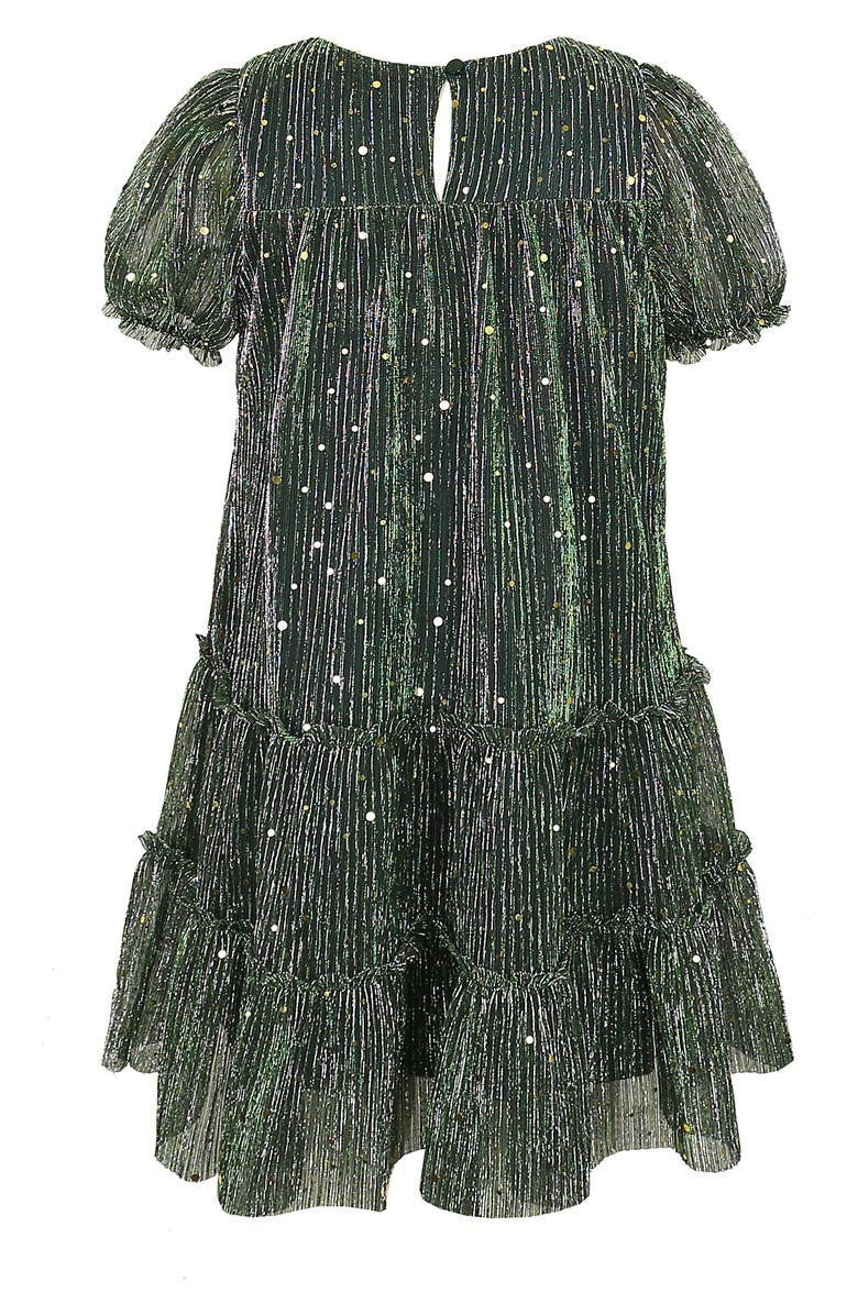 Zunie Kids' Plissé Metallic Babydoll Dress, Alternate, color, Hunter