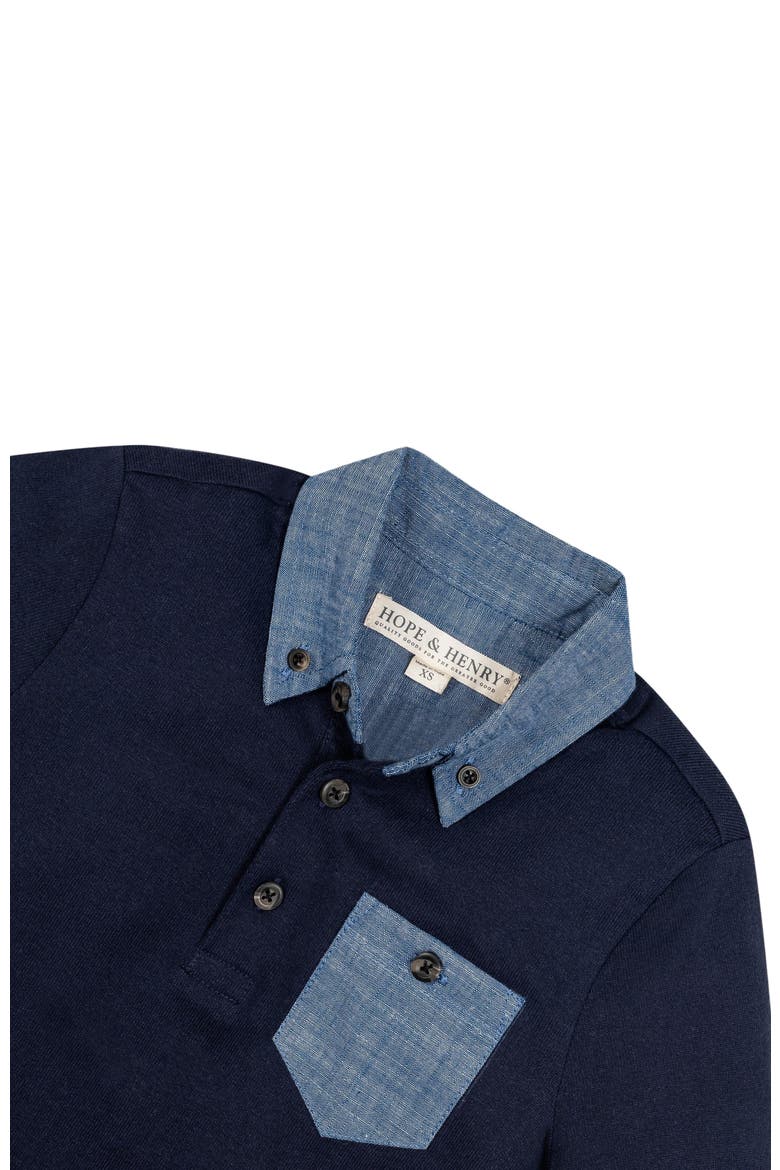 Baby Boys' Organic Jersey Polo with Chambray, Infant, Alternate, color, Navy with Chambray Trim