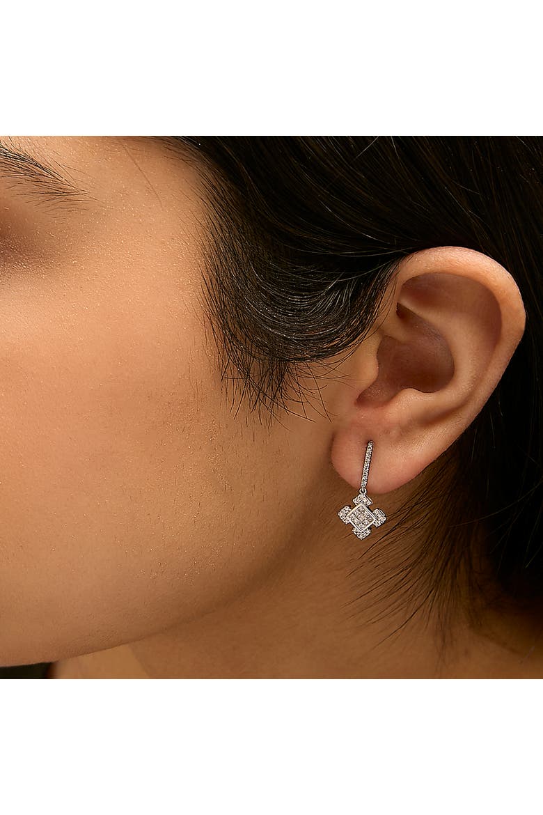 10K White Gold Princess and Round Diamond Geometric Composite Dangle Earrings, Alternate, color, White Gold