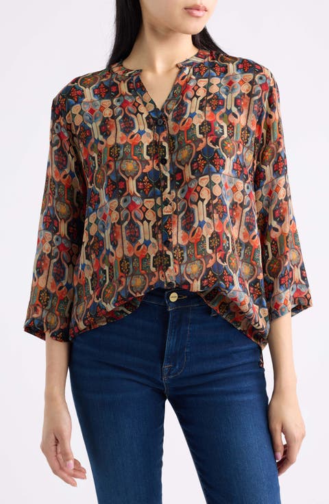 Mandarin Collar Button-Up Shirt