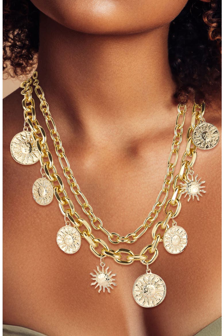 Set of 2 Sun Charm Chain Necklaces, Alternate, color, GOLD