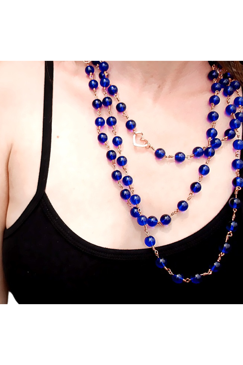 Azule Blue Glass Bead Triple Layer Necklace, Alternate, color, Blue
