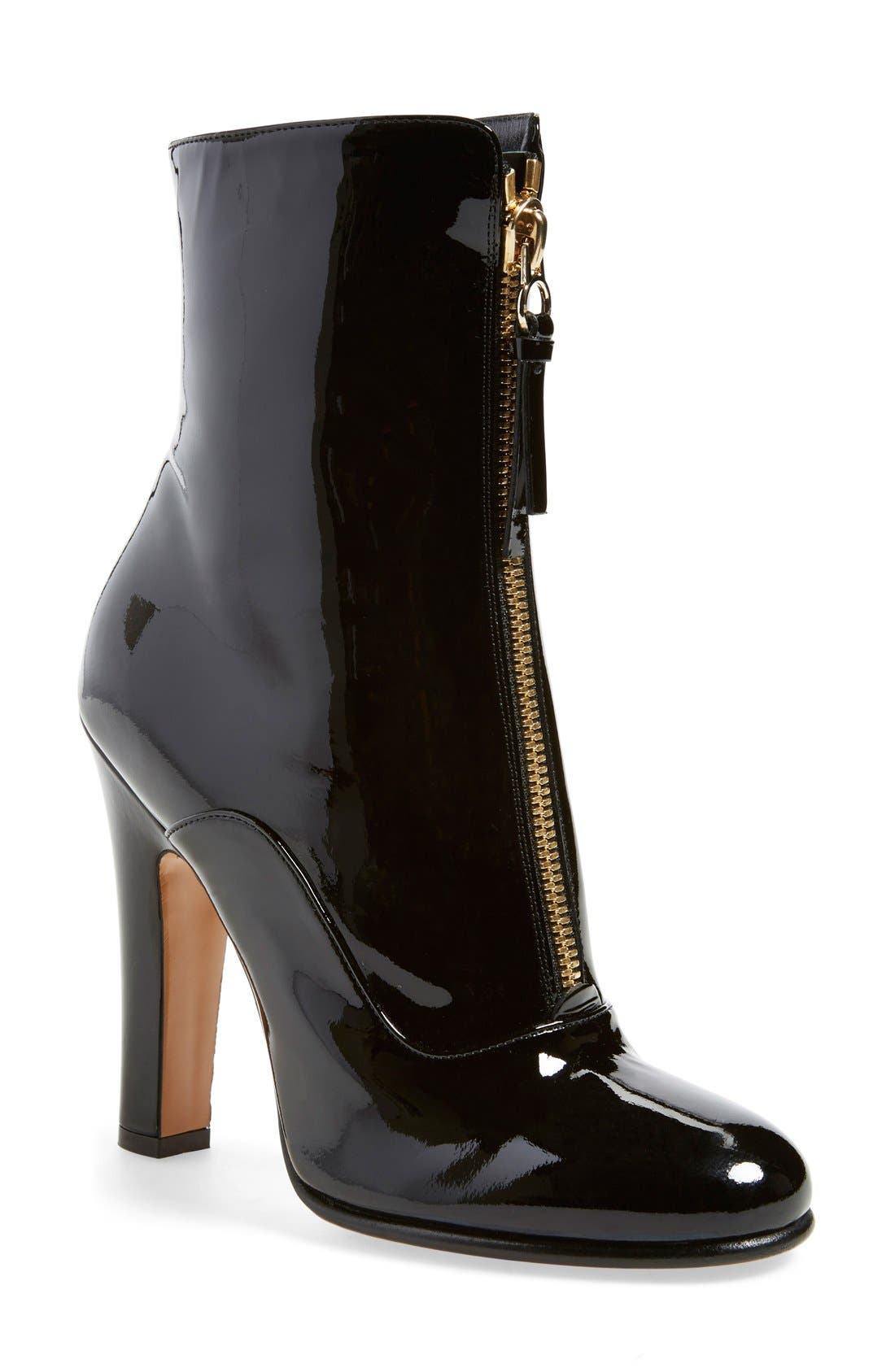 'Rebelle' Round Toe Zip Bootie, Main, color, BLACK PATENT