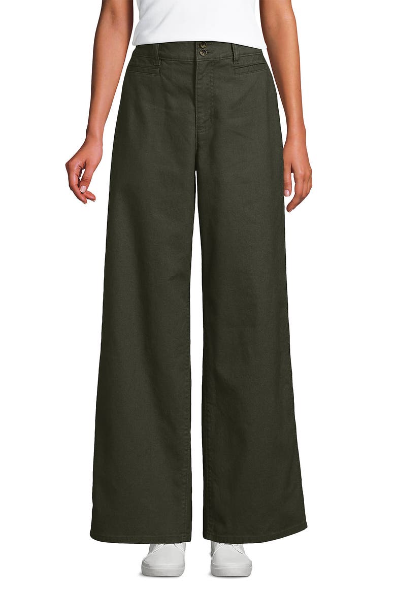 Stretch Canvas High Rise Wide Leg Pants, Alternate, color, Forest Moss
