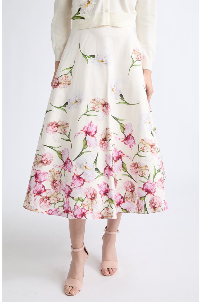 Painted Iris Cotton Poplin Skirt, Main, color, PINK/ IVORY