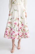 Oscar de la Renta Painted Iris Cotton Poplin Skirt