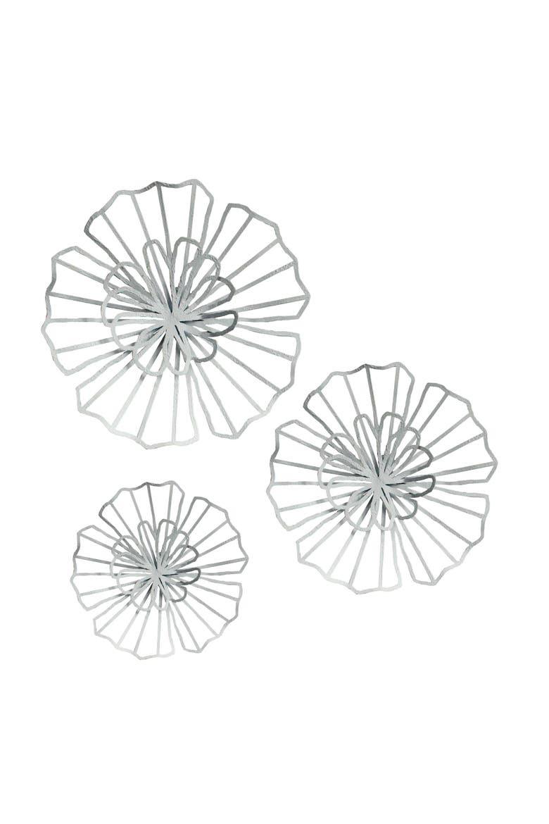 Stamped Flower Wall Decor Set of 3, Main, color, Gray