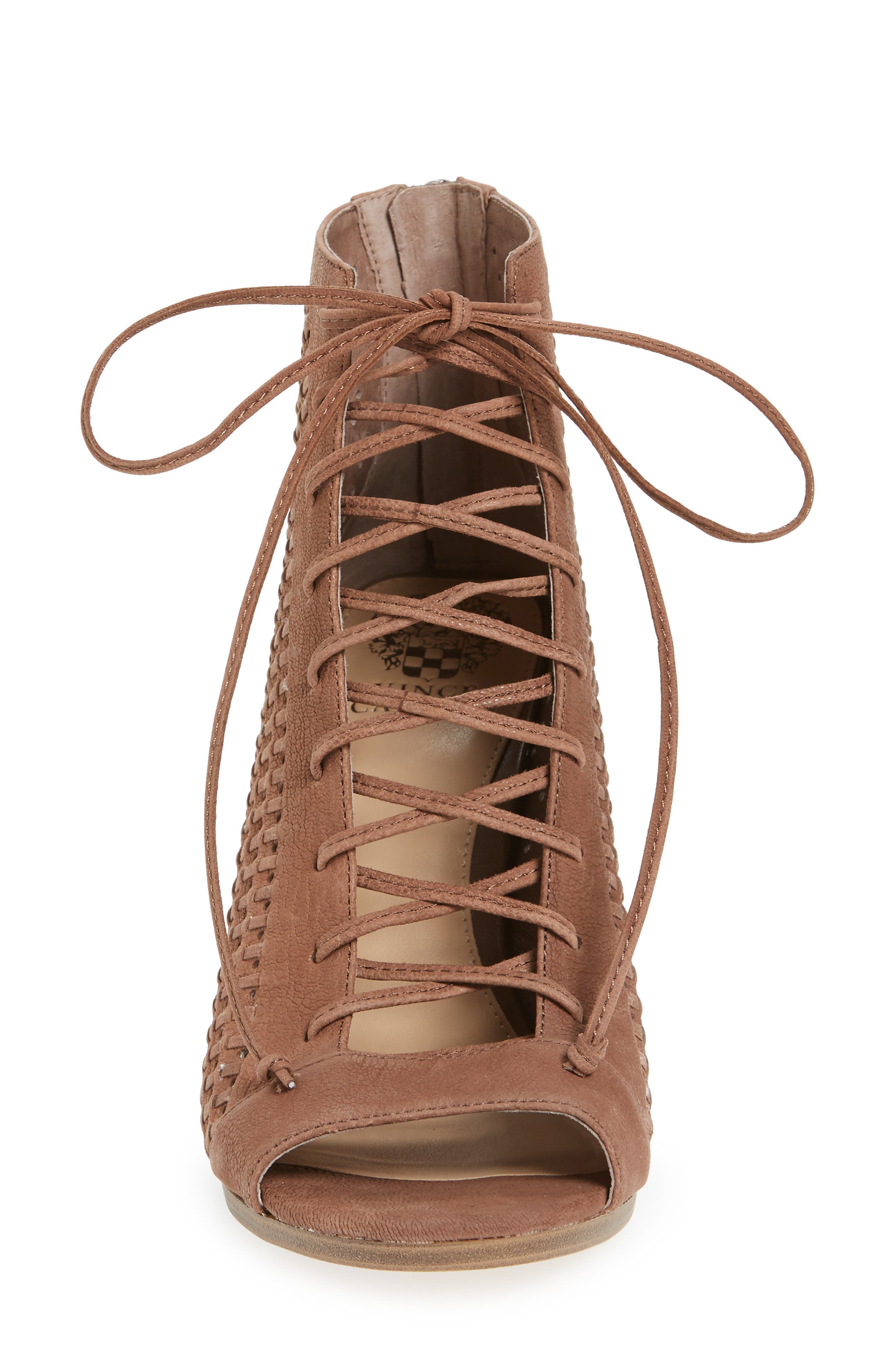 Kevina Lace-Up Open Toe Bootie, Alternate, color, SMOKE TAUPE LEATHER