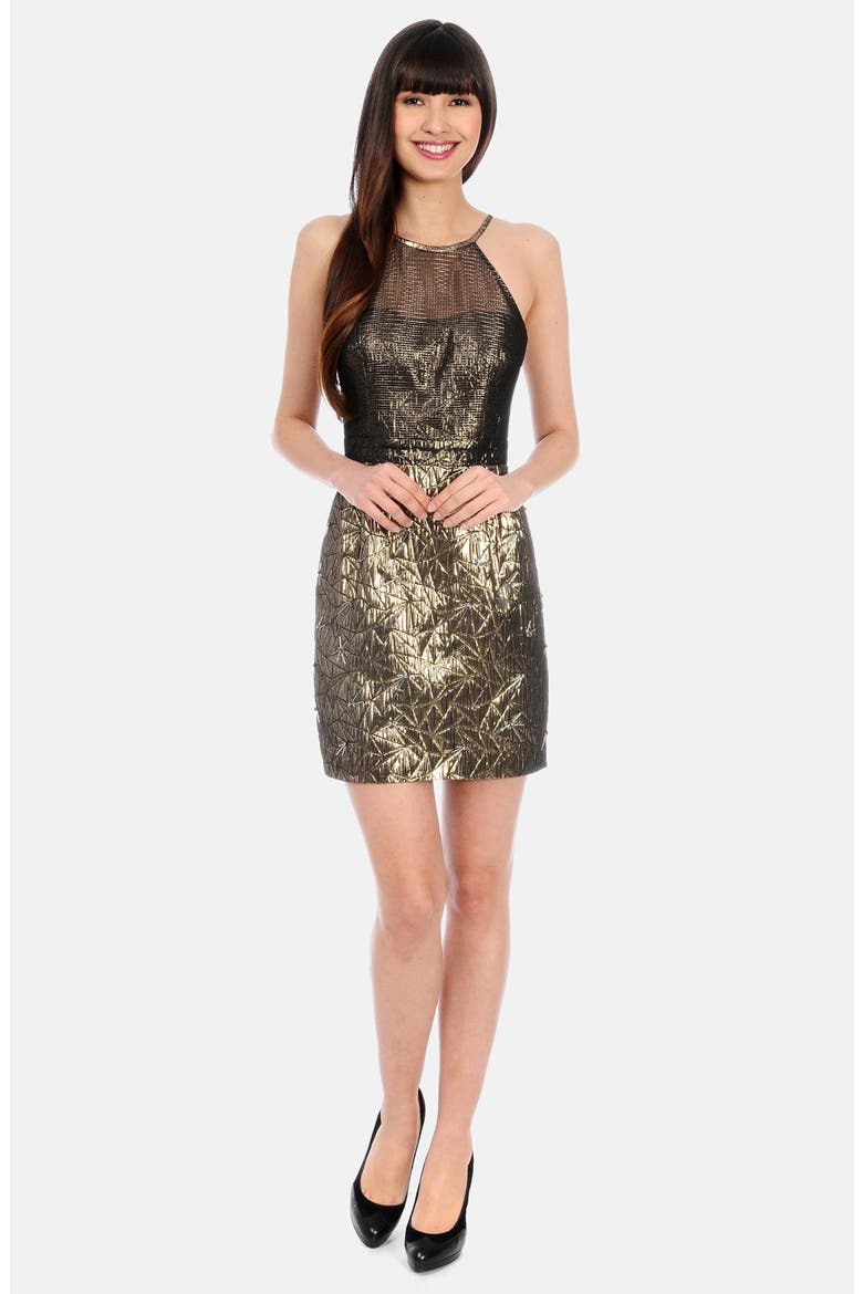 Metallic Textured Strappy Dress, Main, color, GOLD MULTI