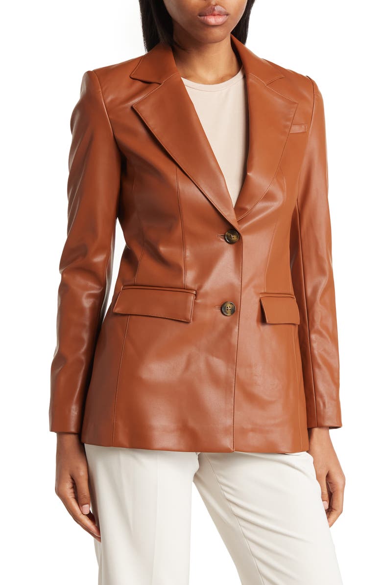 Calvin Klein Faux Leather Blazer, Main, color,