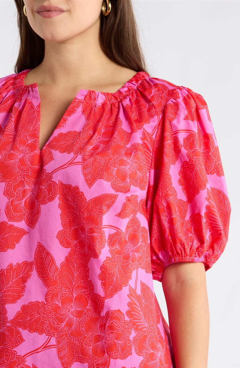 SUGARLIPS Rency Floral Gily Puff Sleeve Cotton Top, Alternate, color, Fuchsia-Red