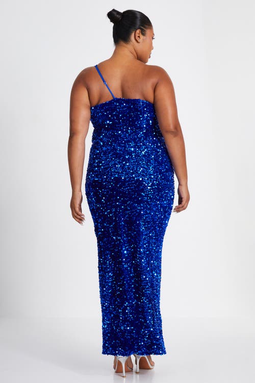 Quiz One Shoulder Cut Out Sequin Maxi Dress In Royal Blue