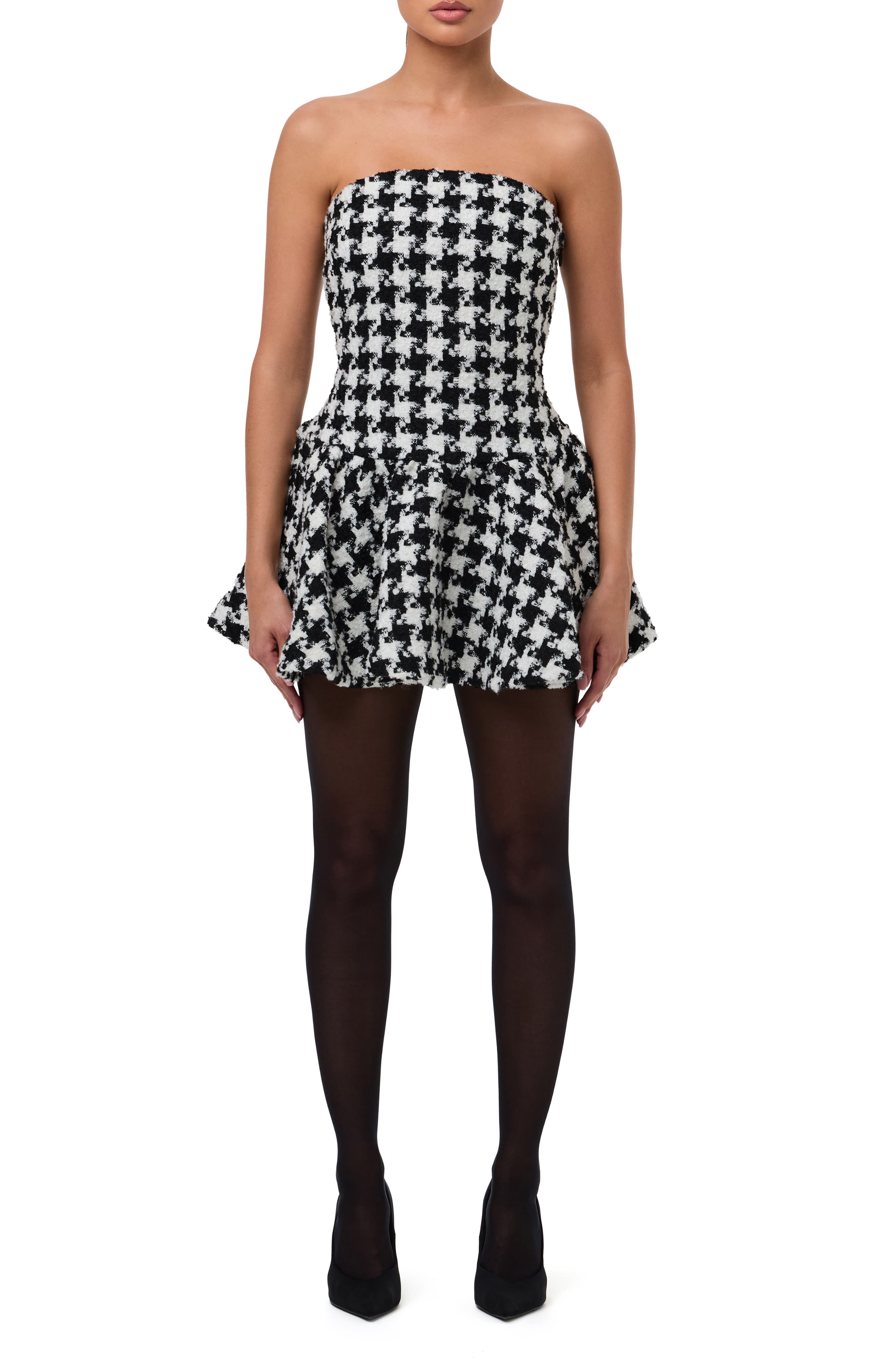 Naked Wardrobe Houndstooth Check Tweed Strapless Minidress