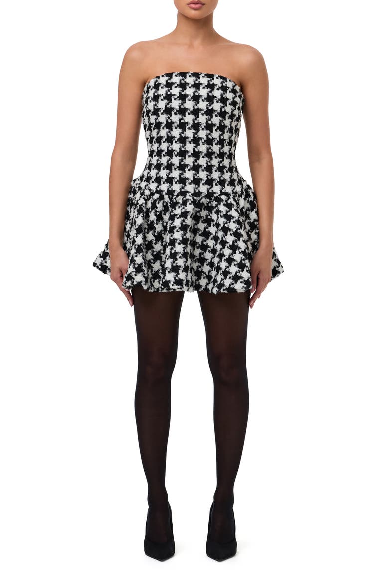 Houndstooth Check Tweed Strapless Minidress, Main, color, HOUNDSTOOTH BLACK/ WHITE