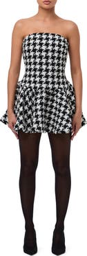 Naked Wardrobe Houndstooth Check Tweed Strapless Minidress