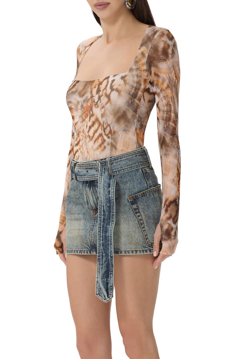 Ines Long Sleeve Abstract Print Mesh Top, Alternate, color, EMBER SWIRL SHELL