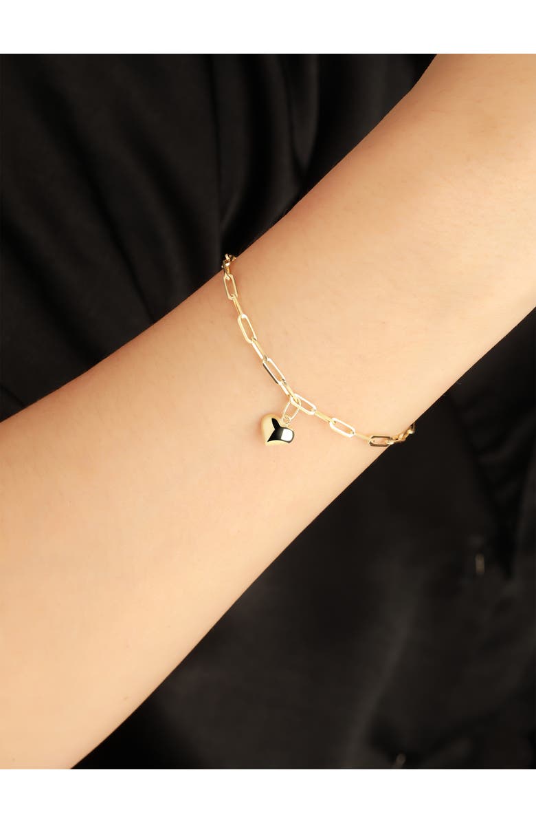 DEVATA Sweet Heart Charm with Paperclip Chain Bracelet in 14K Gold, 7.5", Alternate, color, Yellow Gold