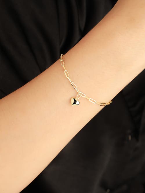 Devata Sweet Heart Charm With Paperclip Chain Bracelet In Gold