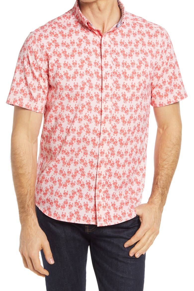 XC4 Non-Iron Lobster Short Sleeve Button-Up Shirt, Main, color, CORAL