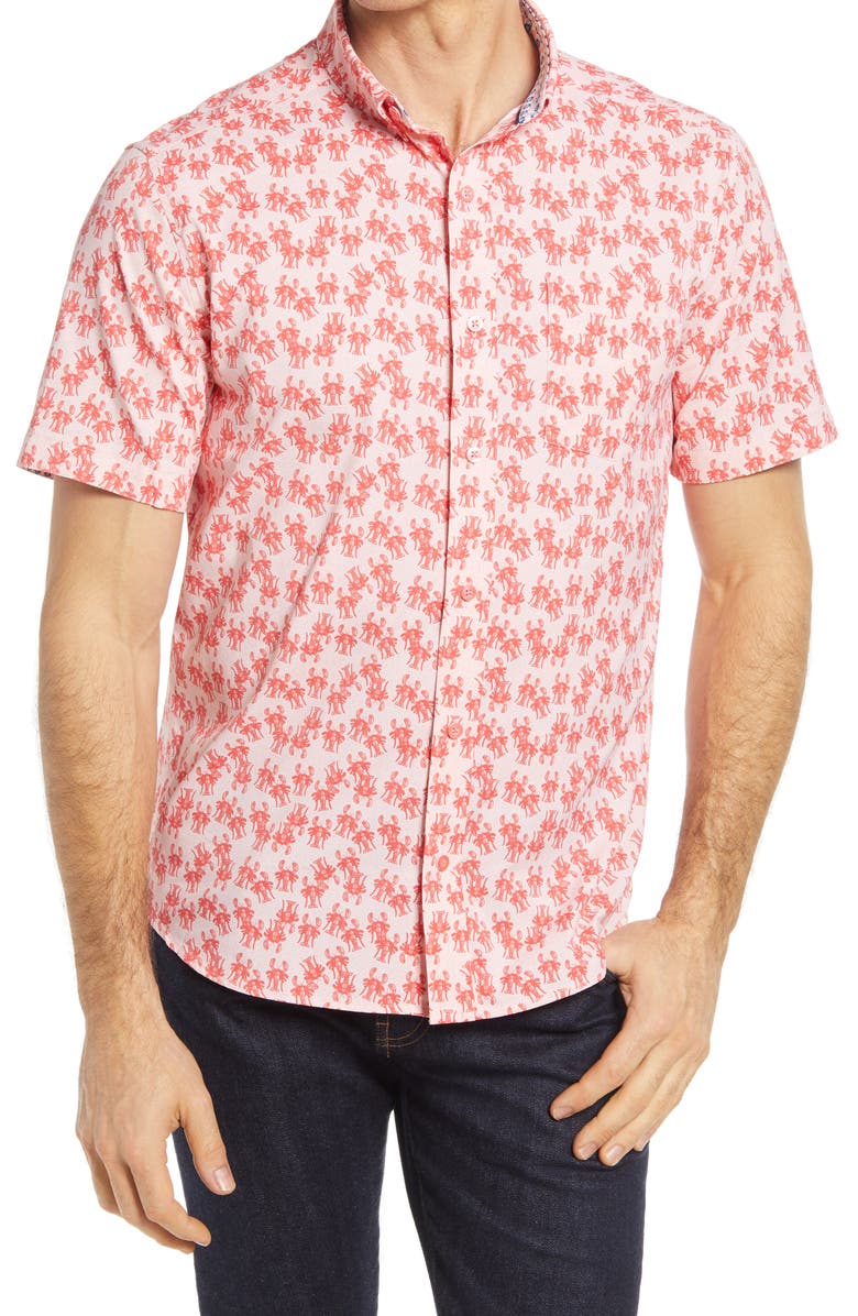 Johnston & Murphy XC4 Non-Iron Lobster Short Sleeve Button-Up Shirt, Main, color,