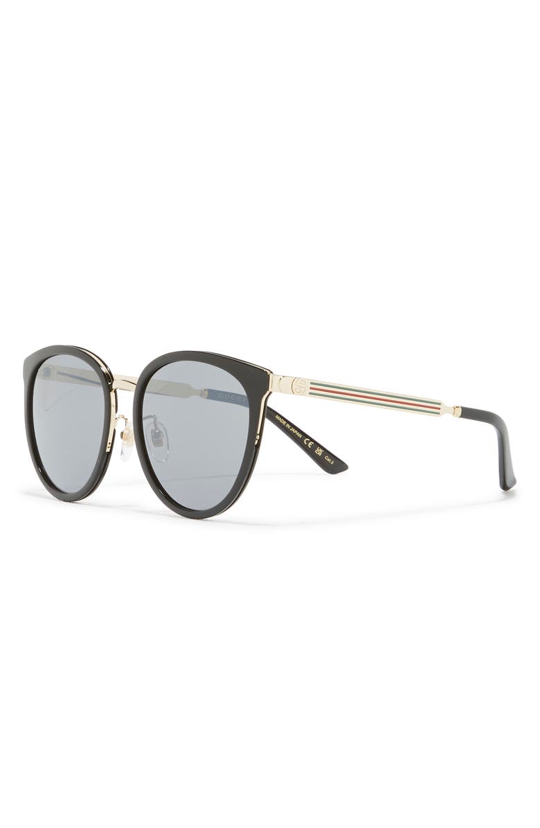 Gucci 56mm Round Sunglasses, Alternate, color, Black Gold Silver