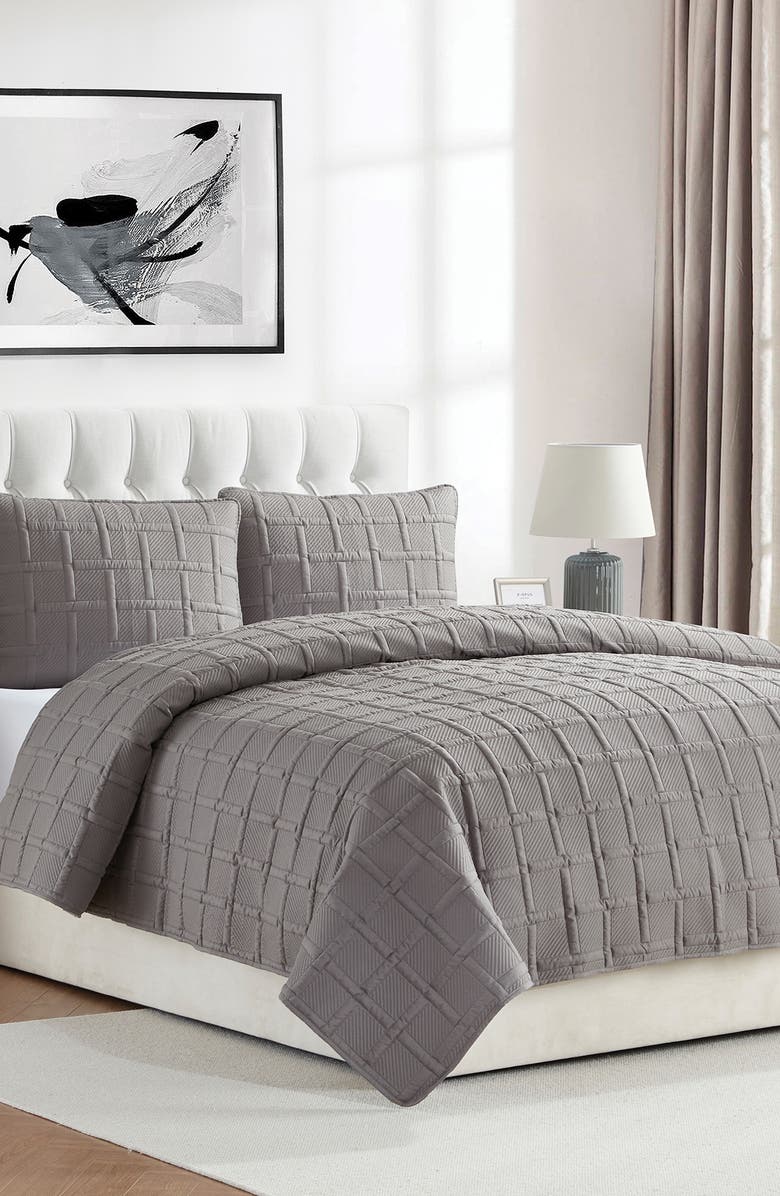 VCNY HOME Square Solid 3-Piece Quilt Set, Alternate, color, Dark Grey