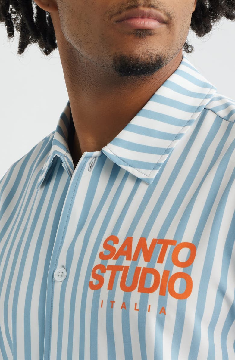 SANTO STUDIO Que Sera Sera Stripe Short Sleeve Cotton Button-Up Shirt - Ryan Sheckler Edition, Alternate, color, Blue