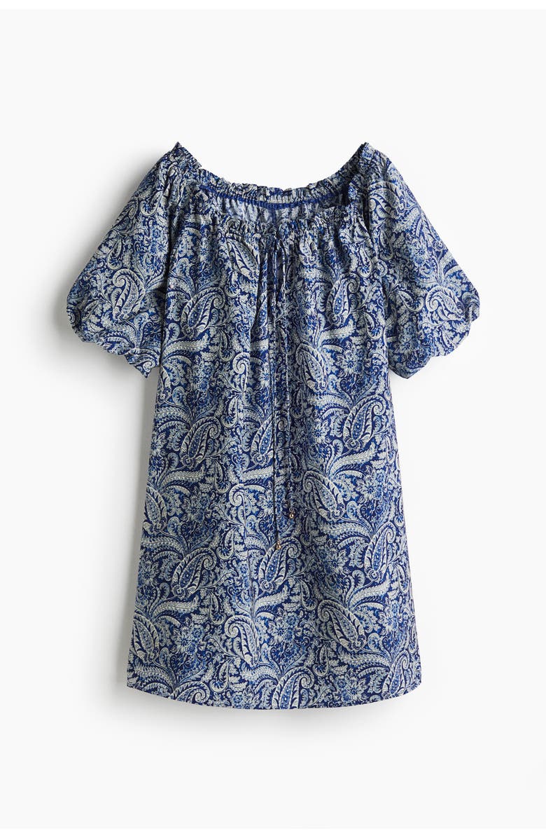 H&M Tie-detail Dress, Main, color, Blue/Paisley Pattern