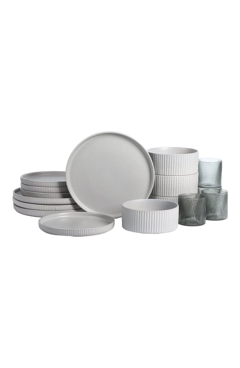 Stone Lain Haven Stoneware 32-Piece Dinnerare Set with Glasses, Main, color, Grey 12-Piece