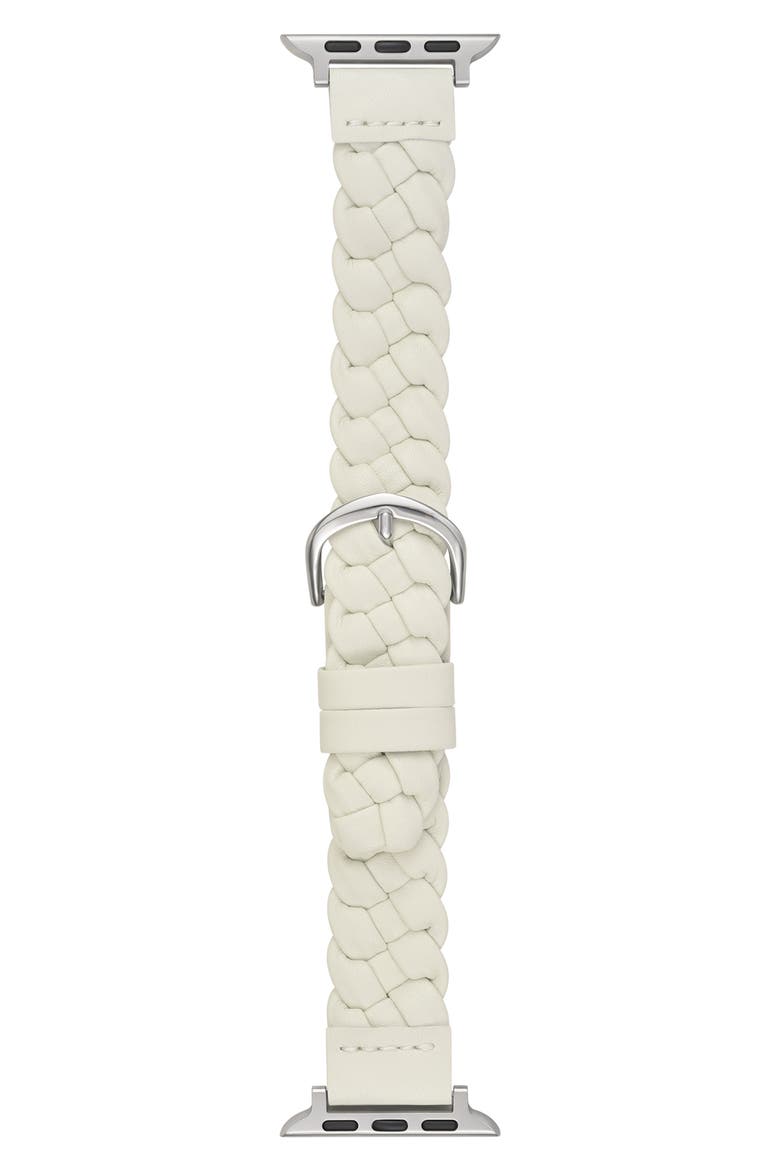 Interlock Braided Faux Leather Watchband, Main, color, WHITE