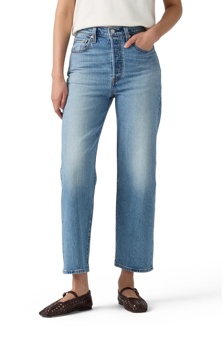 Ribcage High Waist Ankle Straight Leg Jeans, Main, color, SHOULD BE EASY