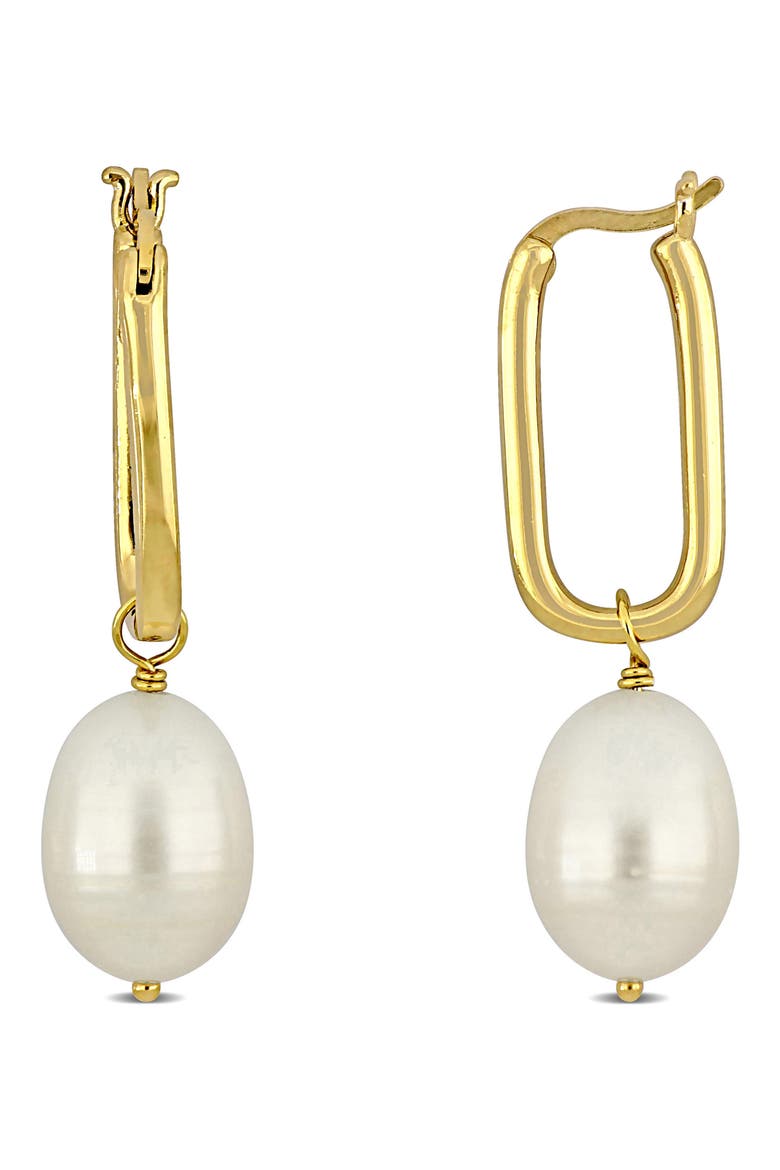 10-10.5mm Rice Shape Cultured Freshwater Pearl Drop Earrings, Main, color, WHITE